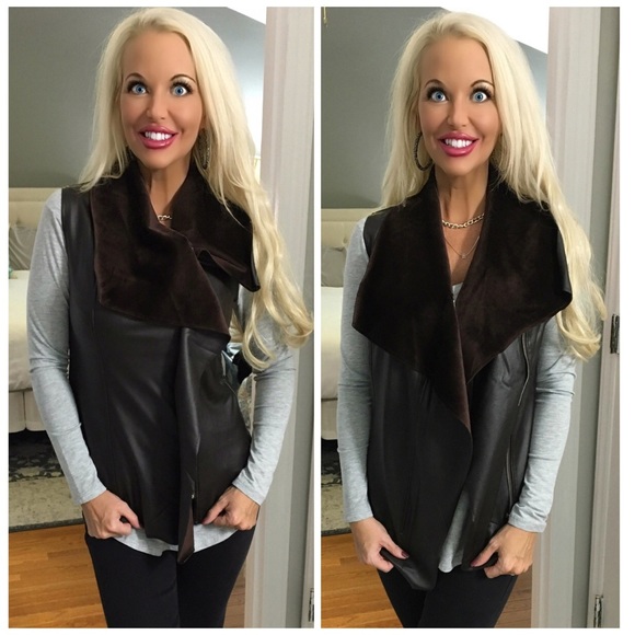 Jackets & Blazers - ❤️LAST 1! Chocolate brown faux fur/leather vest!